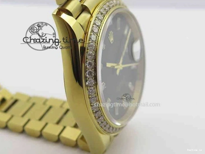 0106 Day Date 40mm YG BP Maker Best Edition Black Dial Diamond Bezel On YG Bracelet A Soft 3681